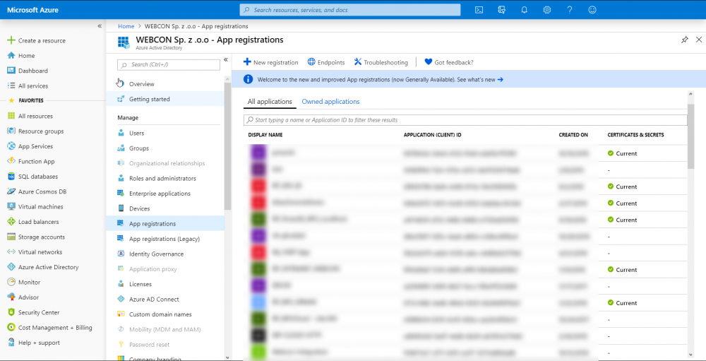 The image shows the Azure Active Directory management panel